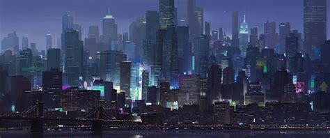 Spiderman Into The Spiderverse City Landscape Concept Art World Scenery