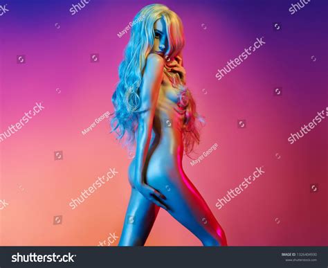Nude Beautiful Blonde Dancing Colorful Light Stock Photo Shutterstock