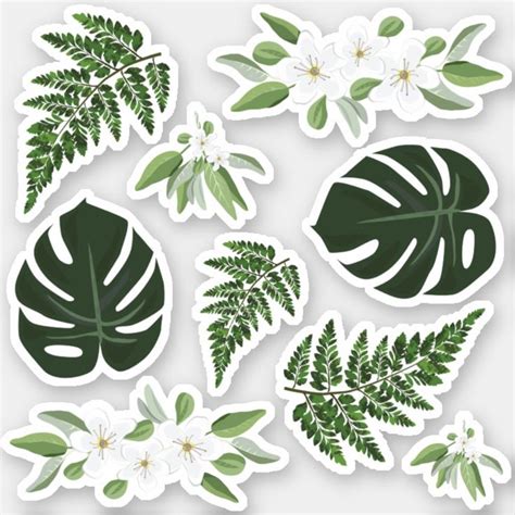 Tropical Foliage Monstera Fern Flowers Sticker Zazzle Scrapbook