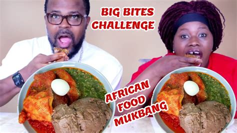 ASMR BIG BITES CHALLENGE AMALA AND EWEDU SOUP WITH STEW AFRICAN FOOD