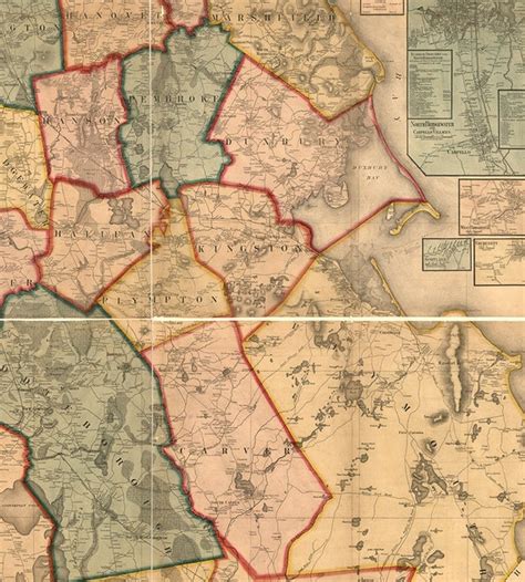 Map of Plymouth County Massachusetts MA. 1857. Vintage