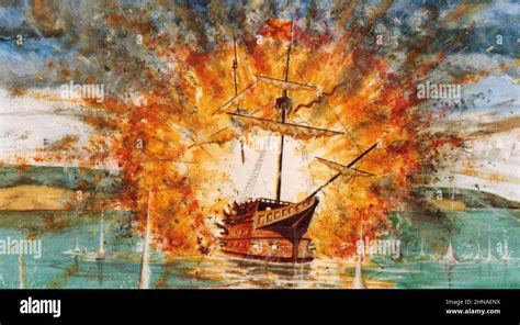 Spanish Armada 1588 Explosion Aboard The San Juan De Sicilia Off The