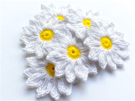 Daisy Crochet Flower Set Of 12 Crochet Flower Applique Etsy