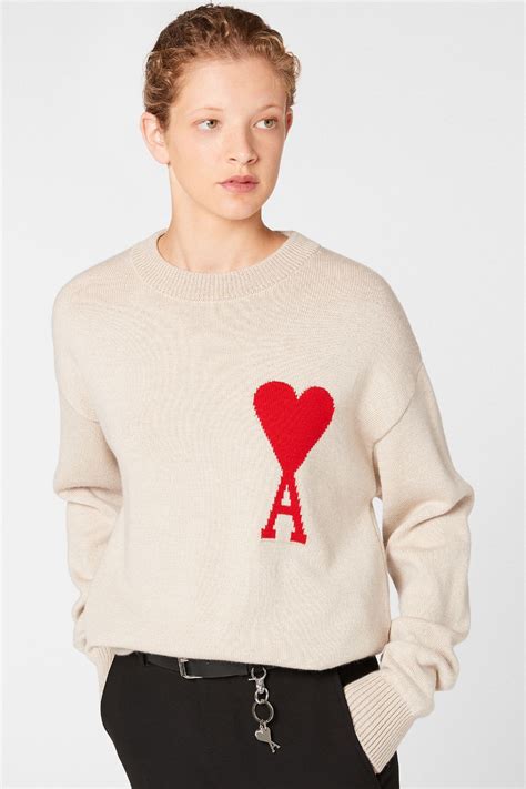 Crewneck Sweater With Ami De Coeur Logo AMI PARIS OFFICIAL