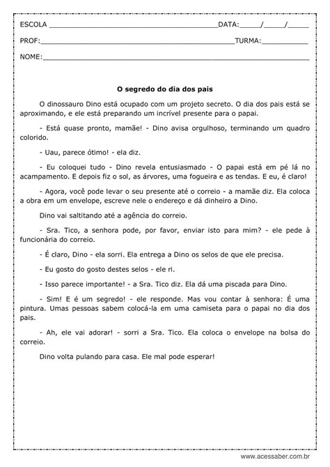 Texto Com Interpretação Dia Dos Pais 3 Ano - Interpretação de texto: O segredo do dia dos pais- 3º ano - Acessaber
