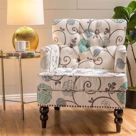 Noble House Hanley Floral Fabric Tufted Club Accent Chair Walmart