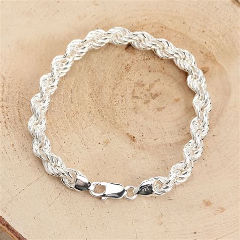 Unisex Solid 925 Sterling Silver Rope Bracelet Hallmarked