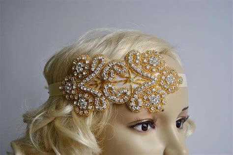 Gold Rhinestone Flapper Gatsby Headband Wedding Headband Crystal