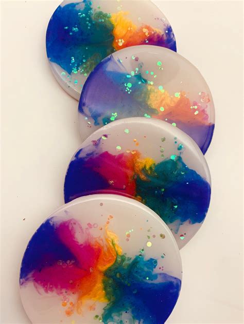 Rainbow Color Changing Art Resin Coasters Set Of4 Diy Resin Crafts