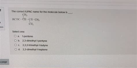 [solved] The Correct Iupac Name For The Molecule Below Is Ch Howc Ch Ch Ch Course Hero