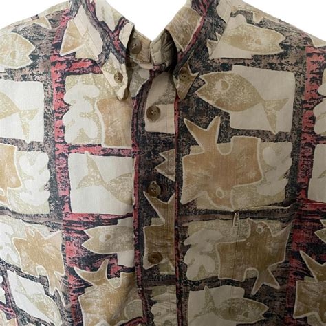 KAHALA Aloha Hawaiian Fish Coral Shirt Men L Large Gem