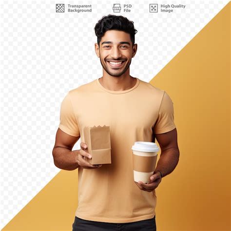 Premium PSD A Man Holding A Coffee Cup And A Coffee Cup