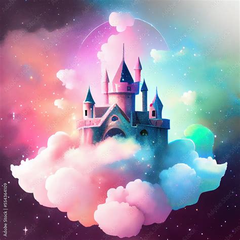 Generative AI :fantasy castle in the clouds Stock Illustration | Adobe Stock