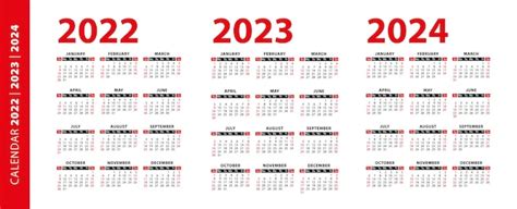 Premium Vector Calendar 2022 2023 And 2024 Years Isolated On White