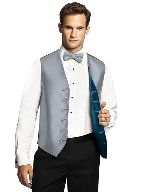 Reversible Tuxedo Vests By After Six In Platinum And Ocean Blue The