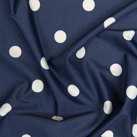 Navy Large Polka Dots Stretch Spandex Shine Trimmings And Fabrics