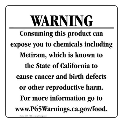 Metiram Warning Sign Ca Prop 65 Us Made Easy Ordering