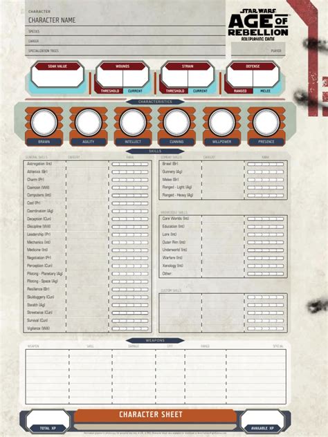 Form Fillable Age Of Rebellion Character Sheet Printable Forms Free