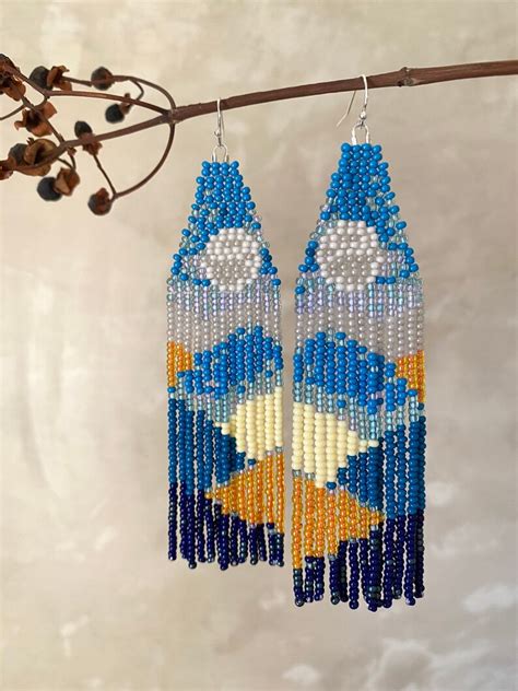 Mountains Beaded Earrings Landscape Seed Bead Earrings Blue Etsy