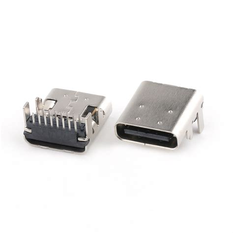 Right Angle Dip Type Usb Type C Pin Female Receptacle Connector