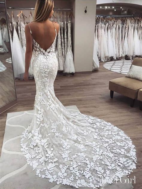 Vintage Embroidery Lace Mermaid Wedding Dresses Boho Bridal Gown