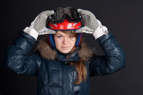 A Girl In A Ski Helmet And Goggles Stock Image Image Of Vacation