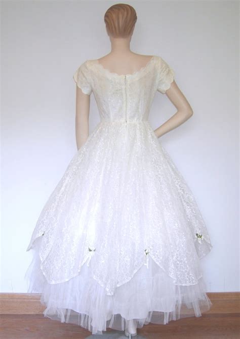 Vintage 1950s EMMA DOMB CA Lace Wedding Dress Taffeta Gem