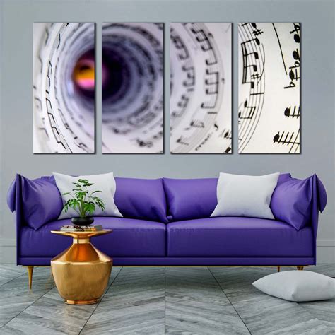 Musical Notes Canvas Wall Art, White Music Notes Tunnel 4 Piece Canvas – Swallart