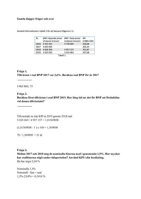Inför dugga makroekonomi A Gamla duggor frågor och svar Fråga 1