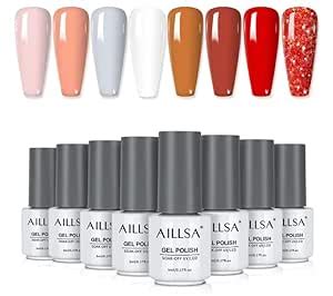 Amazon AILLSA Gel Nail Polish Set Red Gel Polish 8 Colors Nude