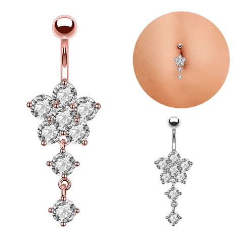 Hot Sale Flower Dangle Belly Navel Ring Body Piercing Jewelry Navel Bar L Surgical Steel On