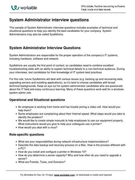 System Administrator Interview Questions Pdf System Administrator Windows 10