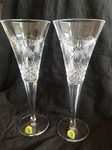 Pair Or Waterford Crystal Toasting Flutes Millennium Peace Pattern Etsy