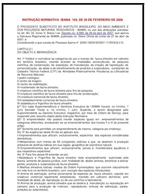 PDF INSTRUÇÃO NORMATIVA IBAMA 169 DE 20 DE INSTRUÇÃO NORMATIVA