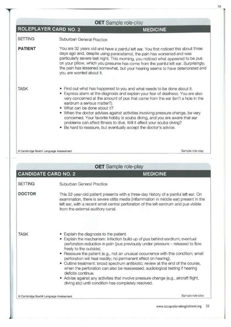 Free Oet Speaking Role Play Card For Medicine With Answer