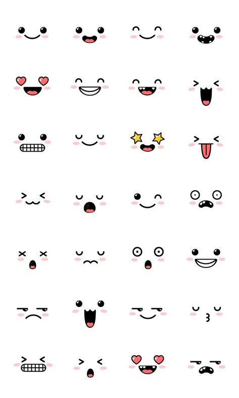 Collection Of Cute Lovely Kawaii Emoticon Emoji Doodle Cartoon Face