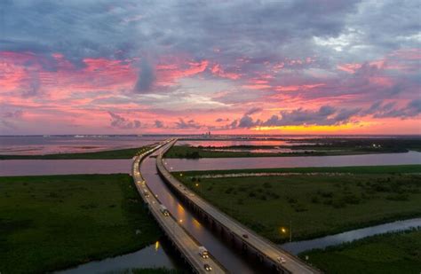 Premium Photo | Aerial view of Mobile Bay, Alabama at sunset