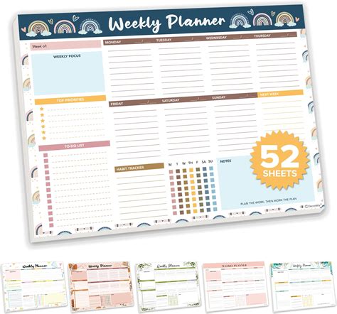 Amazon Weekly Planner Pad 52 Easy Tear Off Sheets Weekly Desk