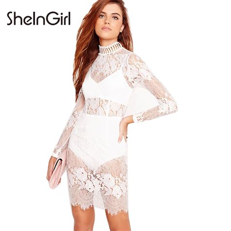 Sheingirl 2017 Summer Sexy Lace Dress Women Hollow Out Sheer Wrap Dress