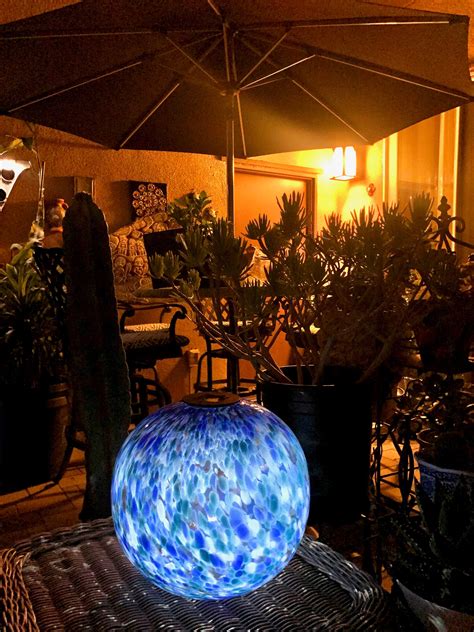 12 Xlarge Solar Led Gaze Ball Garden Pathway Light Patio Table Light Sun Cather Art Glass Blue