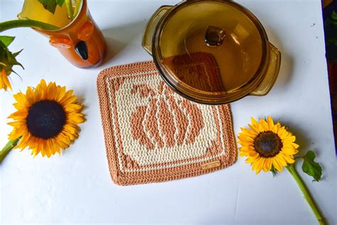 Pumpkin Mosaic Crochet Hot Pad Stardust Gold Crochet