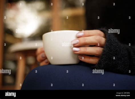 Female Hand Hold Hot Coffee Cup Stock Photo Alamy