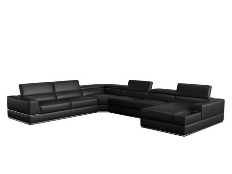 Divani Casa Pella Modern Black Italian Leather U Shaped Sectional