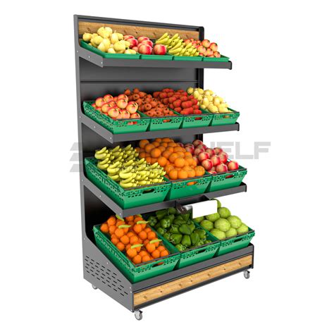 SLS 4 TIER FRUIT AND VEG UNIT ON CASTORS Maxshelf Retail Equipment