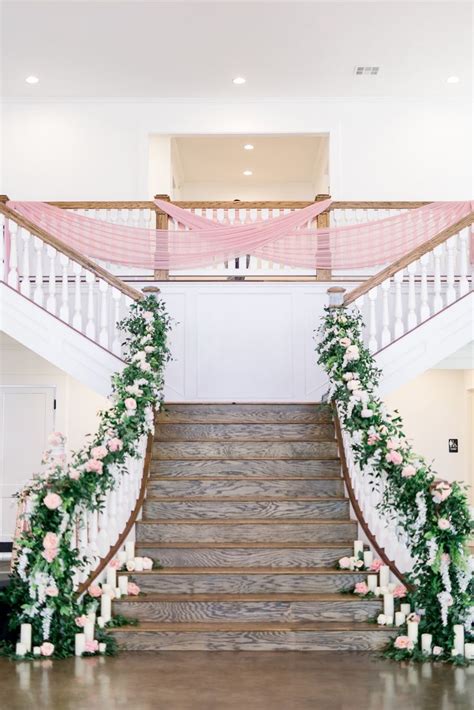 Blush Pink Greenery White Wedding Staircase Decorations Elegant