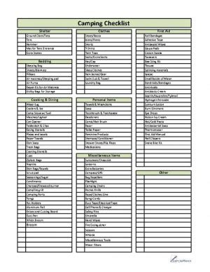 Camping Checklist - Printable PDF Organizer for Campers