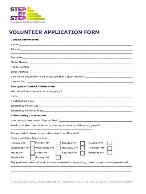 Fillable Online Volunteer Application Form For Non Profit Form Template