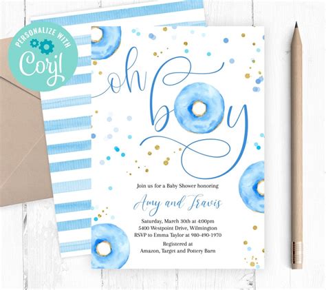 Editable Oh Boy Donut Baby Shower Invitation Template X Etsy In