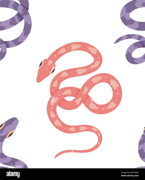 Seamless Vector Pattern With Purple And Pink Snakes Cartoon Texture