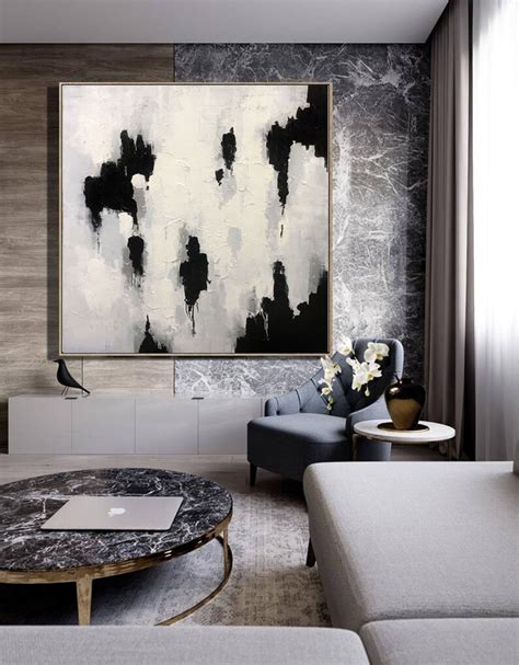 Large Canvas Wall Art, Black and White Painting on Canvas, Original Oil ...